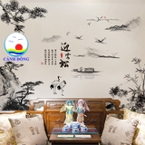 Decal dán tường thủy mặc đen trắng nghệ thuật