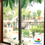 Decal dán tường chậu cây lá xanh nhiệt đới tươi mát