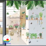 Decal dán tường chậu cây lá xanh nhiệt đới tươi mát