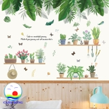 Decal dán tường chậu cây lá xanh nhiệt đới tươi mát