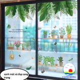 Decal dán tường chậu cây lá xanh nhiệt đới tươi mát