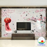 Decal dán tường nghệ thuật đàm đạo  giữa vườn đào