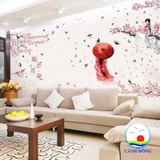 Decal dán tường nghệ thuật đàm đạo  giữa vườn đào