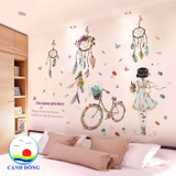 Decal dán tường phòng ngủ dễ thương combo cô gái và dreamcatcher