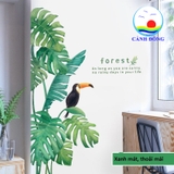 Decal dán tường thiên nhiên lá xanh nhiệt đới tươi mát