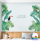 Decal dán tường thiên nhiên lá xanh nhiệt đới tươi mát