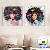 Tranh canvas cô gái tóc xù phá cách trang trí hiện đại
