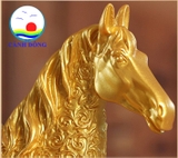 Tượng ngựa phong thủy mã đáo thành công sang trọng cao 27 cm khảm đá mạ lớp vàng 14k