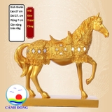 Tượng ngựa phong thủy mã đáo thành công sang trọng cao 27 cm khảm đá mạ lớp vàng 14k
