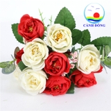 Bó hoa hồng 10 bông trang trí vải lụa cao cấp