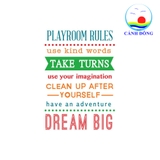 Decal dán tường chữ Playroom rules truyền động lực