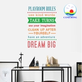 Decal dán tường chữ Playroom rules truyền động lực
