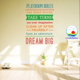 Decal dán tường chữ Playroom rules truyền động lực