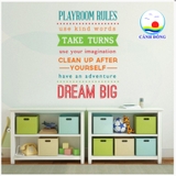 Decal dán tường chữ Playroom rules truyền động lực