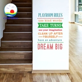 Decal dán tường chữ Playroom rules truyền động lực