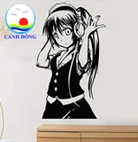 Decal dán tường cô gái dễ thương nghe nhạc đầy phong cách