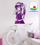 Decal dán tường cô gái dễ thương nghe nhạc đầy phong cách