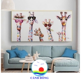 Tranh canvas gia đình hươu cao cổ nghệ thuật sang trọng