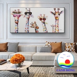 Tranh canvas gia đình hươu cao cổ nghệ thuật sang trọng