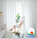 Rèm ren trắng vải 2 lớp kèm dây cột sang trọng
