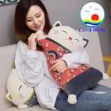 Gối tựa lưng trang trí ghế sofa mèo may mắn cute có khóa kéo đóng mở lót 2 lớp tiện dụng