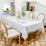 Khăn trải bàn vintage vải tua rua sang trọng