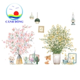 Decal dán tường bình hoa trang trí góc học tập xinh đẹp