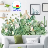 Decal dán tường bụi cây xanh nhiệt đới con vật nô đùa