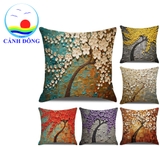 Vỏ gối tựa sofa hoa đào nở rực rỡ vải êm mềm mịn