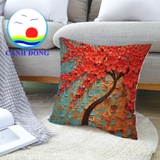 Vỏ gối tựa sofa hoa đào nở rực rỡ vải êm mềm mịn