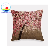 Vỏ gối tựa sofa hoa đào nở rực rỡ vải êm mềm mịn