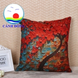 Vỏ gối tựa sofa hoa đào nở rực rỡ vải êm mềm mịn