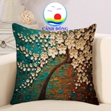 Vỏ gối tựa sofa hoa đào nở rực rỡ vải êm mềm mịn