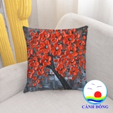Vỏ gối tựa sofa hoa đào nở rực rỡ vải êm mềm mịn
