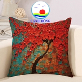 Vỏ gối tựa sofa hoa đào nở rực rỡ vải êm mềm mịn