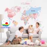 Decal dán tường bản đồ thế giới trang trí văn phòng làm việc