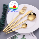 Bộ dụng cụ bàn ăn thanh lịch 4 món inox mạ lớp vàng 24k