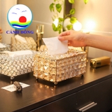 Hộp đựng khăn giấy pha lê hình chữ nhật luxury sang trọng