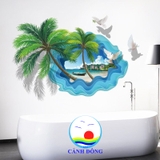 Decal dán tường bãi biển cây dừa holiday tươi mát thư giãn
