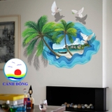 Decal dán tường bãi biển cây dừa holiday tươi mát thư giãn