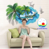 Decal dán tường bãi biển cây dừa holiday tươi mát thư giãn