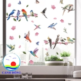 Decal dán kính dán tường bầy chim vui nhộn không gian phòng thư giãn vui tươi