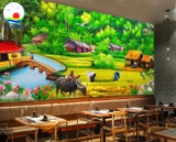 Tranh phong cảnh làng quê Việt Nam yên bình trang trí quán, nhà hàng, phòng xinh ý nghĩa dán tường, kính, gỗ - in theo size yêu cầu trên nhiều chất liệu - sẵn keo dán dễ