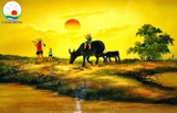 Trang trí nhà hàng dán tường phong cảnh làng quê Việt Nam yên bình, quán ăn, phòng đẹp ý nghĩa - in theo size yêu cầu trên nhiều chất liệu - sẵn keo dán dễ