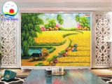 Decal dán tường cánh đồng lúa chín bên lũy tre xanh làng quê yên bình- in theo size yêu cầu trên nhiều chất liệu - sẵn keo dán dễ
