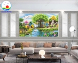 Decal dán tường phong cảnh làng quê Việt Nam yên bình bà con thân thương, đáng mến - in theo size yêu cầu trên nhiều chất liệu - sẵn keo dán dễ