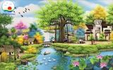 Decal dán tường phong cảnh làng quê Việt Nam yên bình bà con thân thương, đáng mến - in theo size yêu cầu trên nhiều chất liệu - sẵn keo dán dễ
