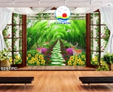 Tranh dán tường ban công, cửa sổ khu vườn thiên nhiên tươi đẹp sang trọng mở rộng phòng độc đáo - in theo size yêu cầu trên nhiều chất liệu - sẵn keo dán dễ