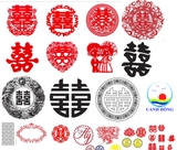 Decal chữ Hỷ đủ size lớn nhỏ sẵn keo in theo yêu cầu trang trí cưới, cửa hàng dán trên tường, kính, sứ, gỗ, nhựa