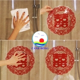 Decal chữ Hỷ đủ size lớn nhỏ sẵn keo in theo yêu cầu trang trí cưới, cửa hàng dán trên tường, kính, sứ, gỗ, nhựa